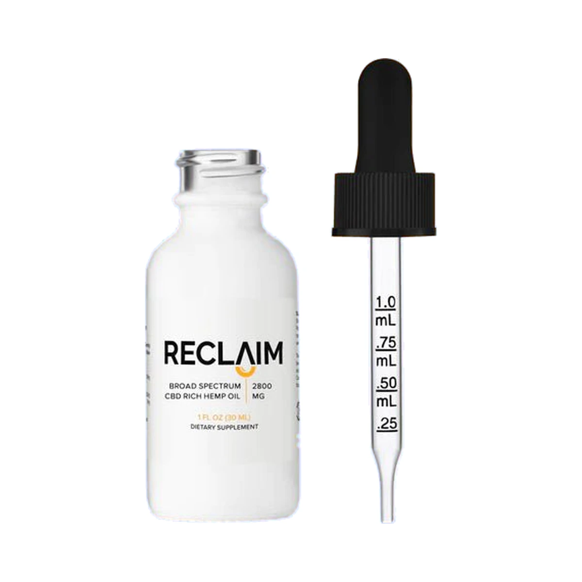 Reclaim Labs CBD Oil graduated dropper – 1.0, .75, .50 and .25 mL measurement markings