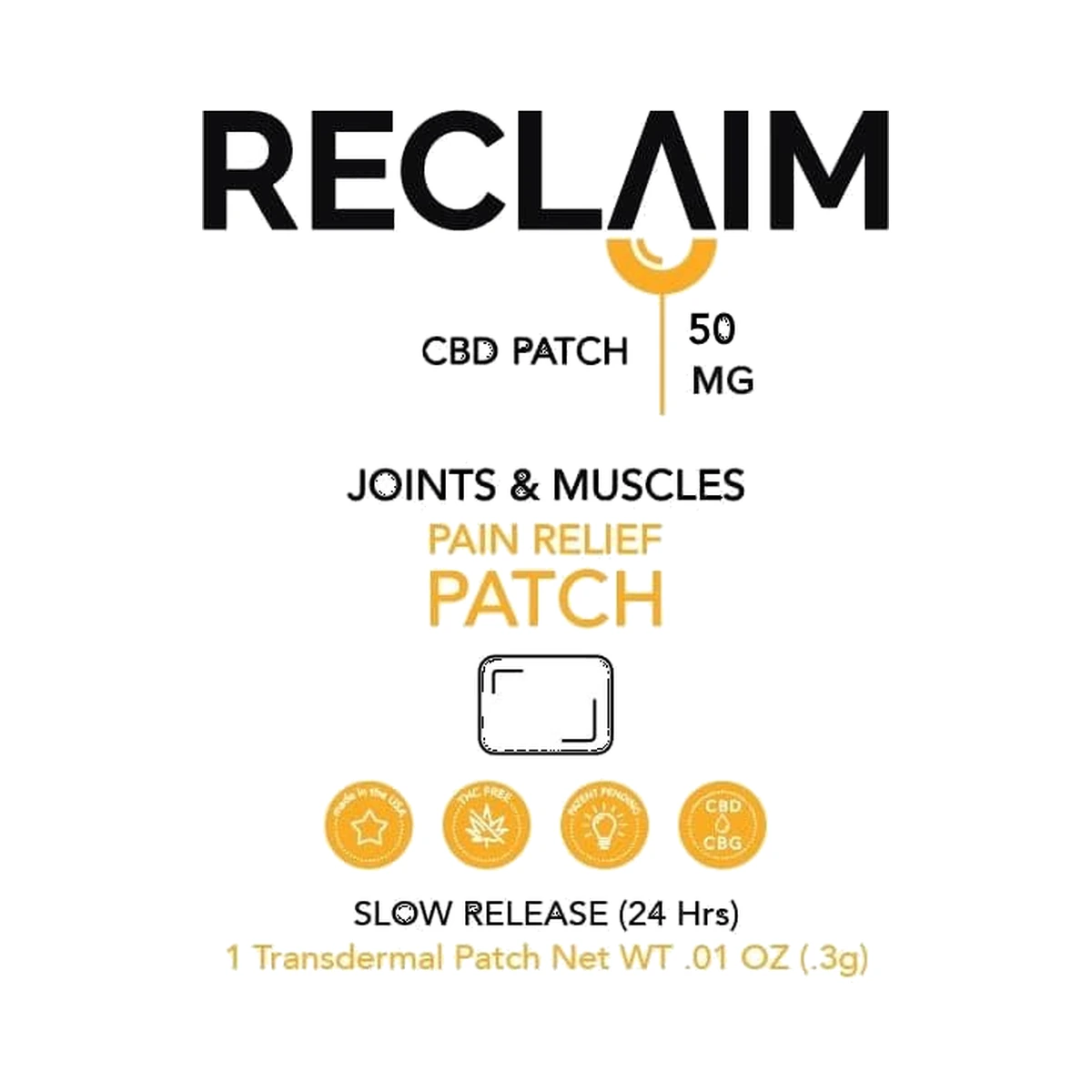 Reclaim Labs 50mg CBD Patch – pouch front artwork and product details