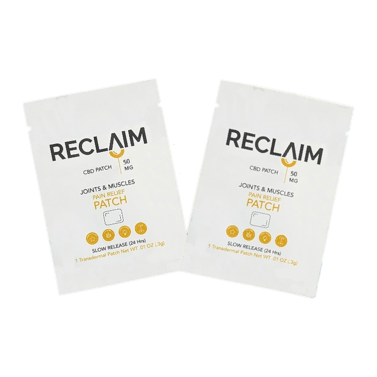 Reclaim Labs 50mg CBD Patch sachets – front view on white